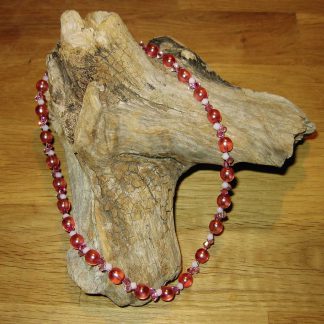 Perlenkette, ca. 44 cm lang, Karabiner, aus Swarovski- und Glasperlen, rosa
