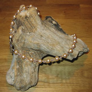 Perlenkette, ca. 45 cm lang, Karabiner, aus Swarovskiperlen, rosa