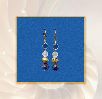 Ohrringe Glas Perlen goldfarben rosa / lila mit Klappbrisur