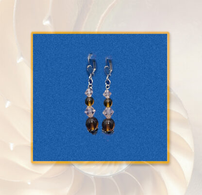 Ohrringe Swarovski Glas Perlen braun silberfarben Klappbrisur