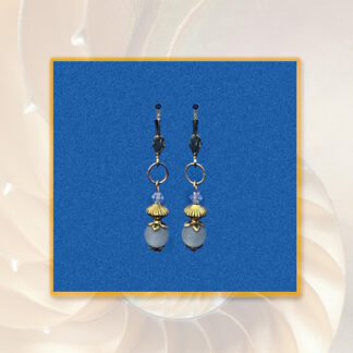 Ohrringe Polaris und Swarovski goldfarben blaugrau Klappbrisur