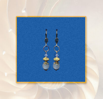 Ohrringe Polaris und Swarovski goldfarben blaugrau Klappbrisur
